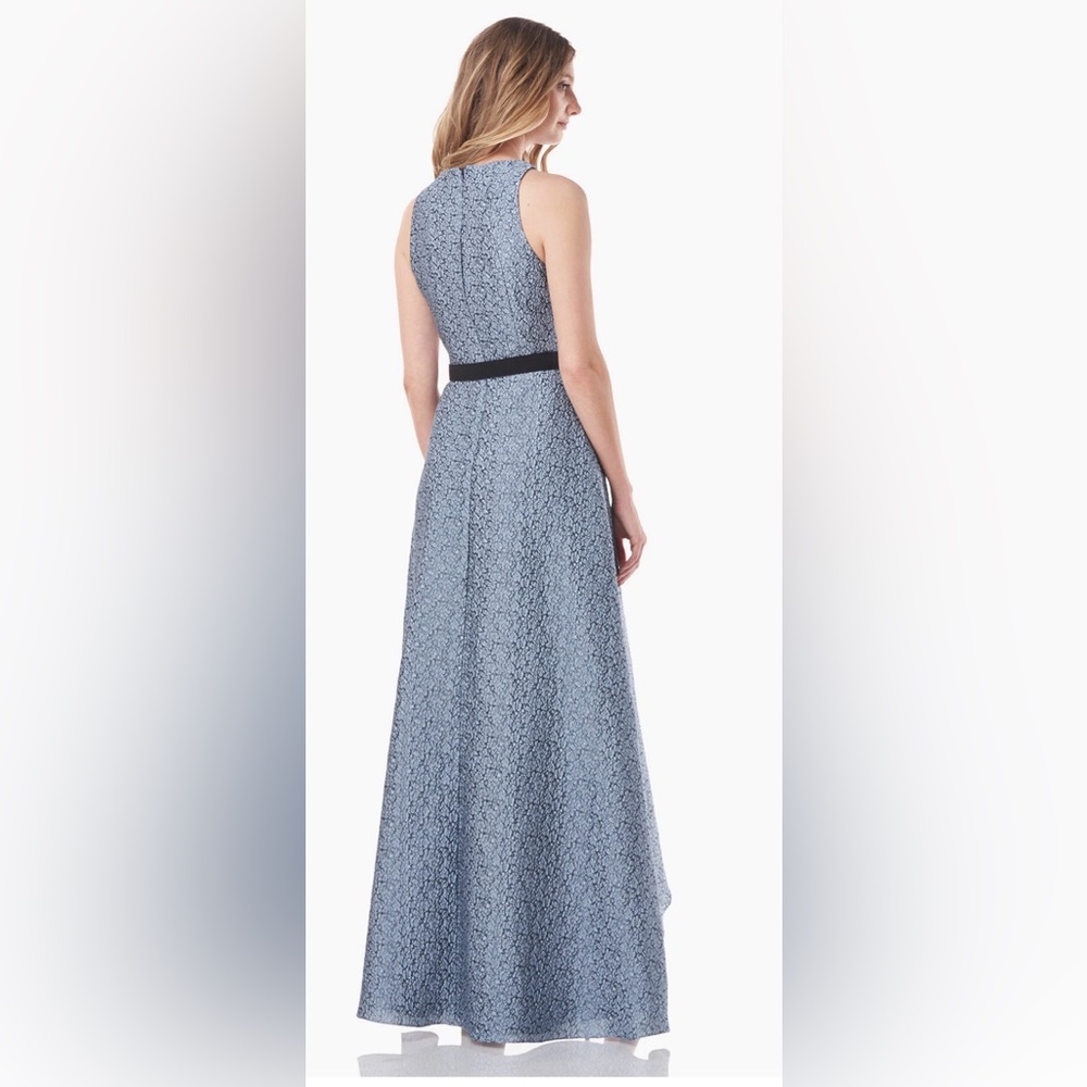 NWOT. Kay Unger Girls' Navy Floral Textured HiLo Gown. - Picture 3 of 13